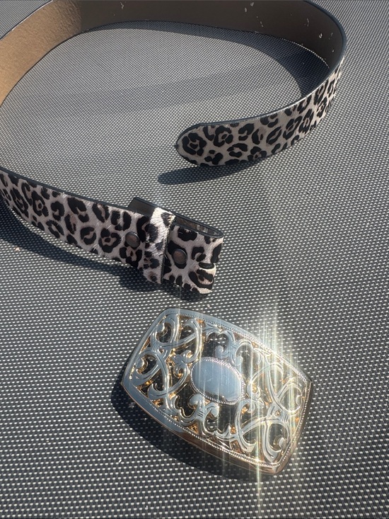 Accessories - Leopard Print Belt with Ornate Gold Buckle